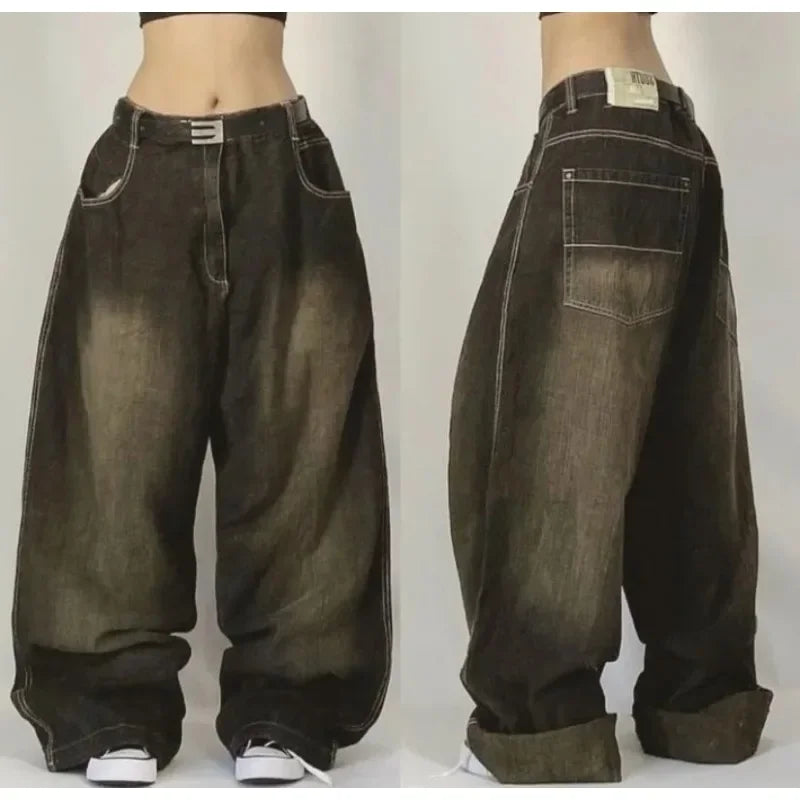 Y2K Fashion Baggy Jeans Denim Cargo Pants Womens Vintage Multi Pocket High Waist New Harajuku Gothic Wide Trouser Streetwear
