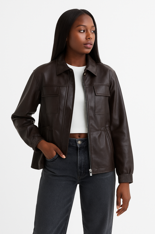 Women Fashion 2025 Fall / Autumn Pu Leather Jacket with Elastic adjustable waist Female Coat and Outerwear