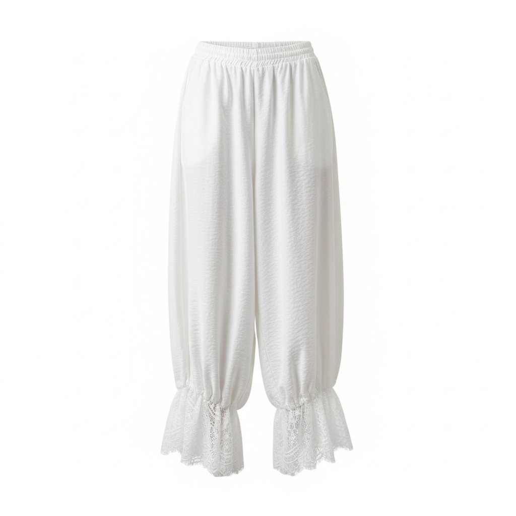 Linad Vintage Loose Lace Pencil Pants For Women White Elegant Elastic Waist Trousers Street Chic Ankle Length Pants 2025 Summer