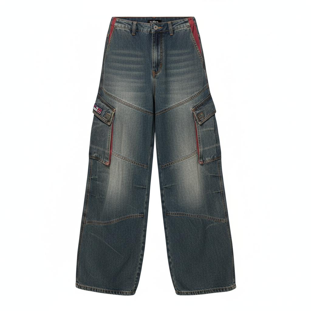 Y2K Fashion Baggy Jeans Denim Cargo Pants Womens Vintage Multi Pocket High Waist  New Harajuku Gothic Wide Trouser Streetwear