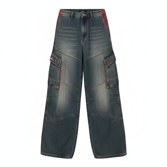 Y2K Fashion Baggy Jeans Denim Cargo Pants Womens Vintage Multi Pocket High Waist  New Harajuku Gothic Wide Trouser Streetwear
