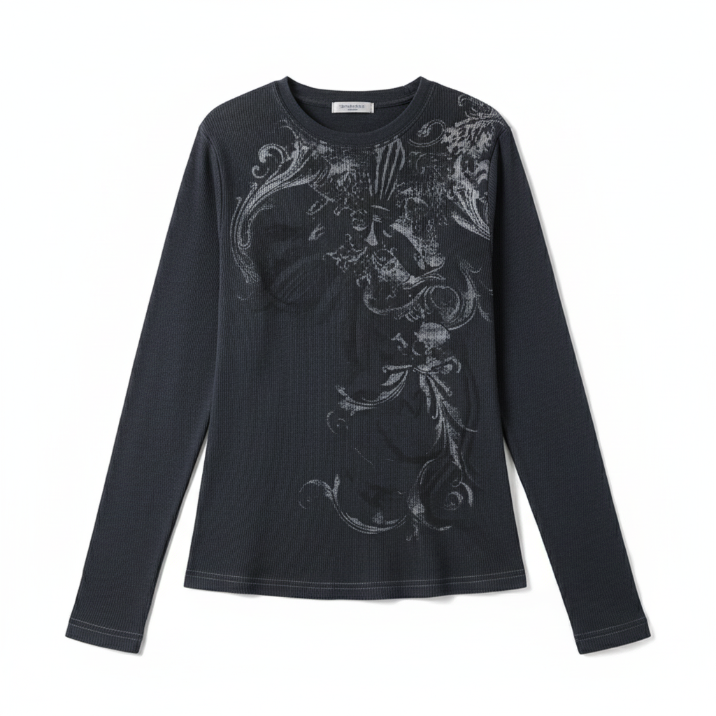 Y2K Grunge Cyber Mall Goth Thermal T-shirt Skulls Graphic Print Long Sleeve Pullovers Tops Women 90s Vintage Aesthetic Tees