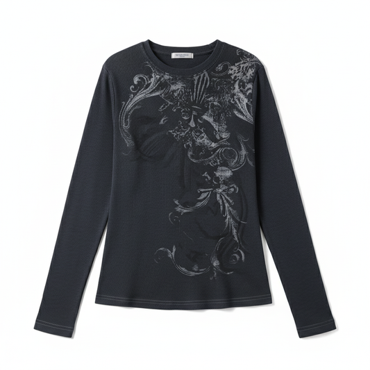 Y2K Grunge Cyber Mall Goth Thermal T-shirt Skulls Graphic Print Long Sleeve Pullovers Tops Women 90s Vintage Aesthetic Tees