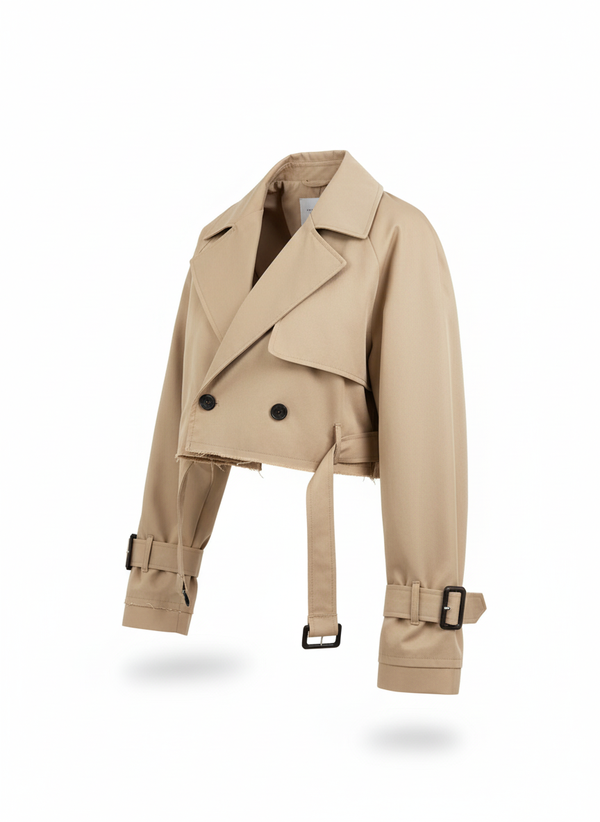 2024 Belt Cropped Trench Spring Jacket Women Vintage Streetwear Double Breasted Long Sleeve Top Female Coat Outfits