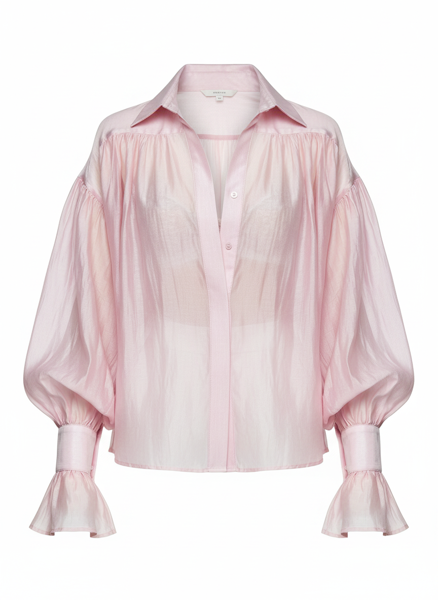 Bornladies Autumn Women's Fashionable Loose Collared Shirt Office Lady Solid Color Versatile Flare sleeve Top Long Sleeved Shirt