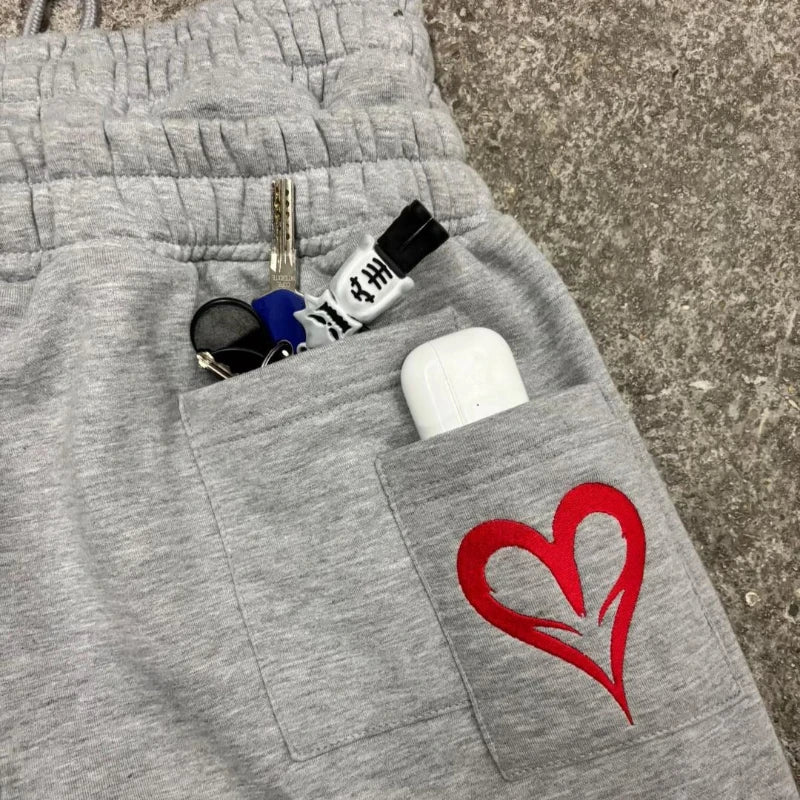 Y2K Double Waist Jogging Pants Poker Embroidery Pattern Sagging Pants Men Women Goth Hip Hop Streetwear Unisex Baggy Sweatpants