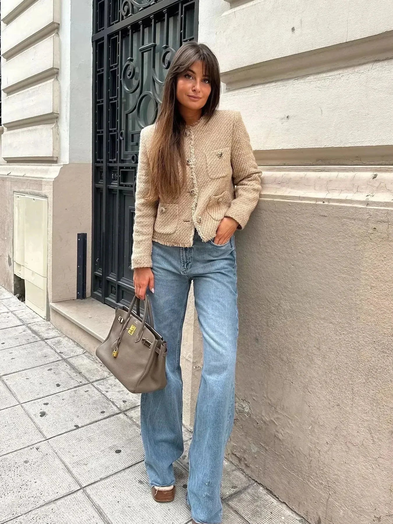 BWQ Women's Jacket Coat Tweed Cropped Jacket New in Outerwears Autumn Winter Crop jacket Woman Long Sleeve Elegant Short Coats