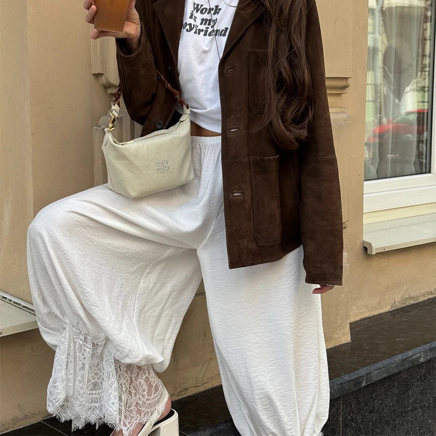 Linad Vintage Loose Lace Pencil Pants