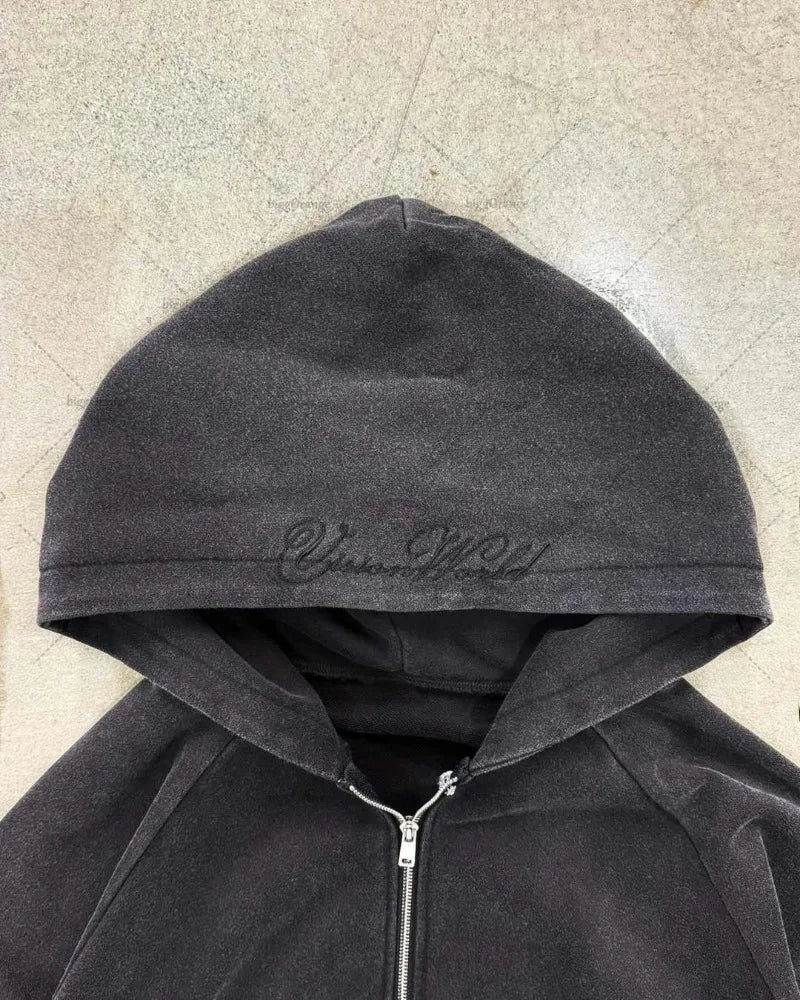 Y2K harajuku Gothic Letter Print Retro Fashion Men And Women Hoodie Hip-Hop Punk Style Black Oversized Zipper Sweatshirts