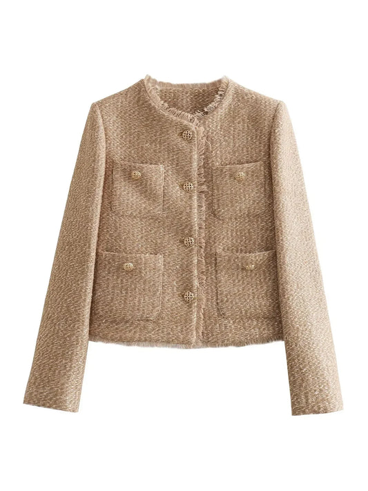 BWQ Women's Jacket Coat Tweed Cropped Jacket New in Outerwears Autumn Winter Crop jacket Woman Long Sleeve Elegant Short Coats