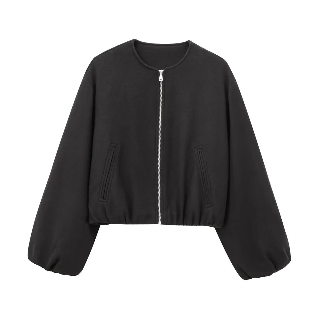 MUJER Black Bomber Jackets for Women Zipper Varsity Jackets Women Soft Cropped Jackets Woman 2025 Long Sleeve Winter Coat Female